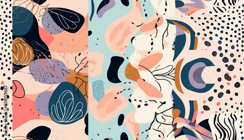 Modern colorful pattern. Hand drawn trendy abstract illustrations. Creative collage seamless pattern