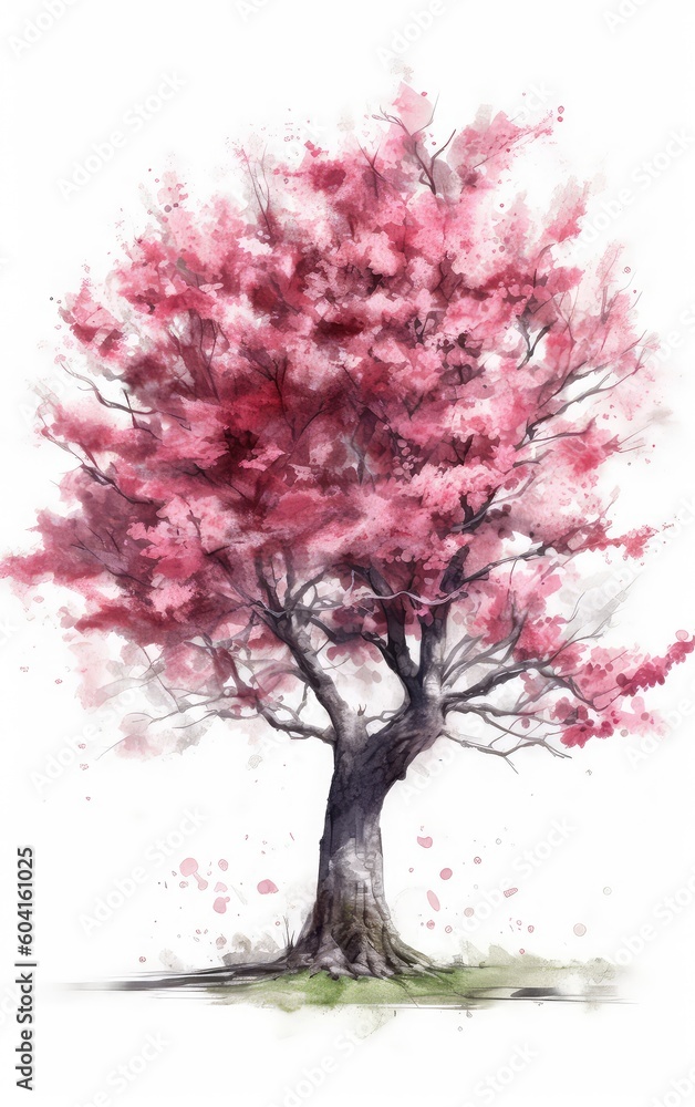 Obraz premium Sakura Cherry Blossom Watercolor illustration