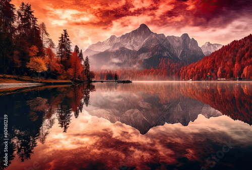 Nature's Palette: Majestic Mountain Reflections, Generative AI
