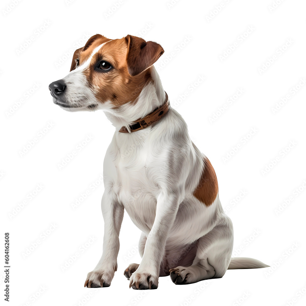 Russell Terrier sentado com concentrado
