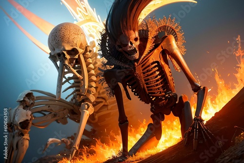 skeleton in the desert and gigantic elephant in skeleton with Generative AI technology