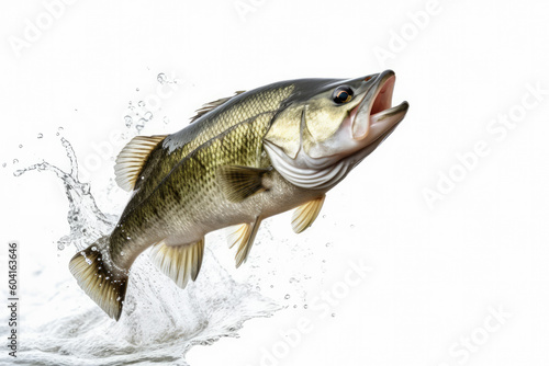 Largemouth Bass Jumping Out of Water Isolated created with Generative AI Technology, ai, generative