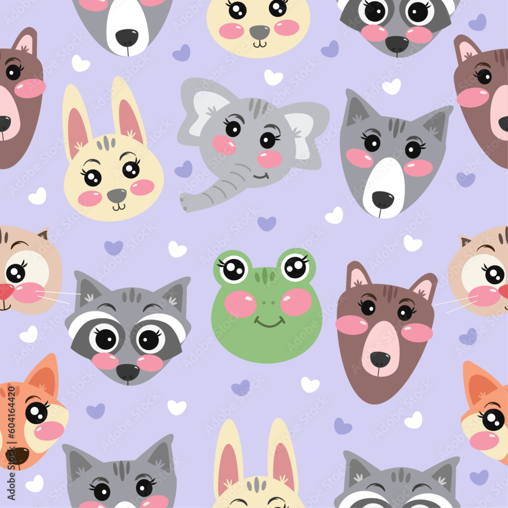 Obraz premium Cutie pastel seamless pattern with forest kawaii animals for childrens
