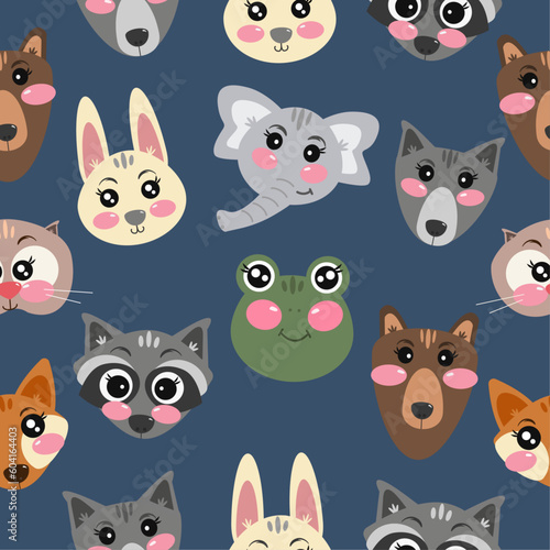 Cutie pastel seamless pattern with forest kawaii animals for childrens