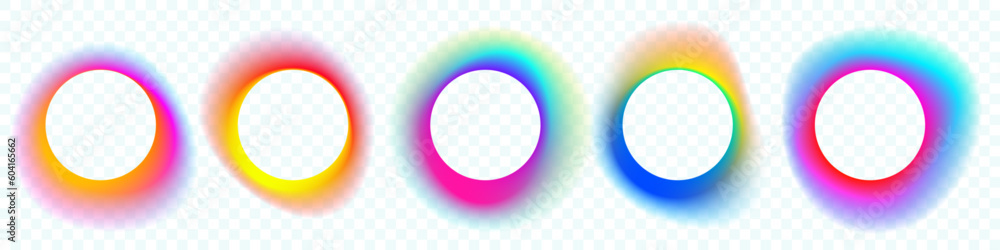 Color gradient circle backgrounds, abstract neon light of color blend shapes, vector bright gradation for logo template. Soft color gradient blend mesh blur of smooth vibrant multicolor, glow circles