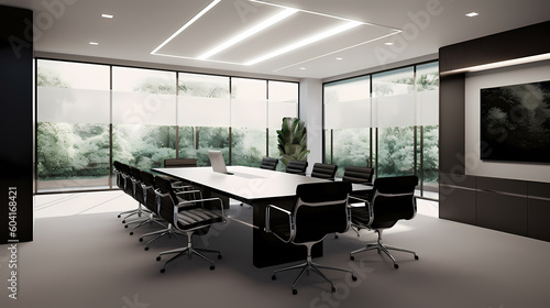 Meeting room to capture the professionalism and collaboration of a corporate business meeting, showcasing the exchange of ideas, strategic discussions. Generative AI, Generative, AI
