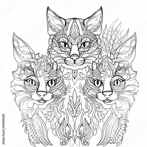 Cats coloring page realistic detailed animal portrait © aitstry