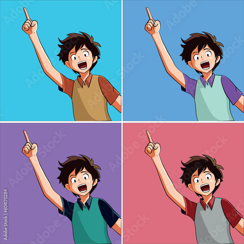 Young happy boy, estusiastic,manga style