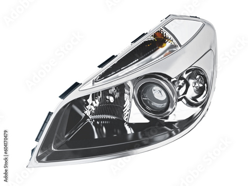 Left car headlight isolated on transparent background. 3D illustration