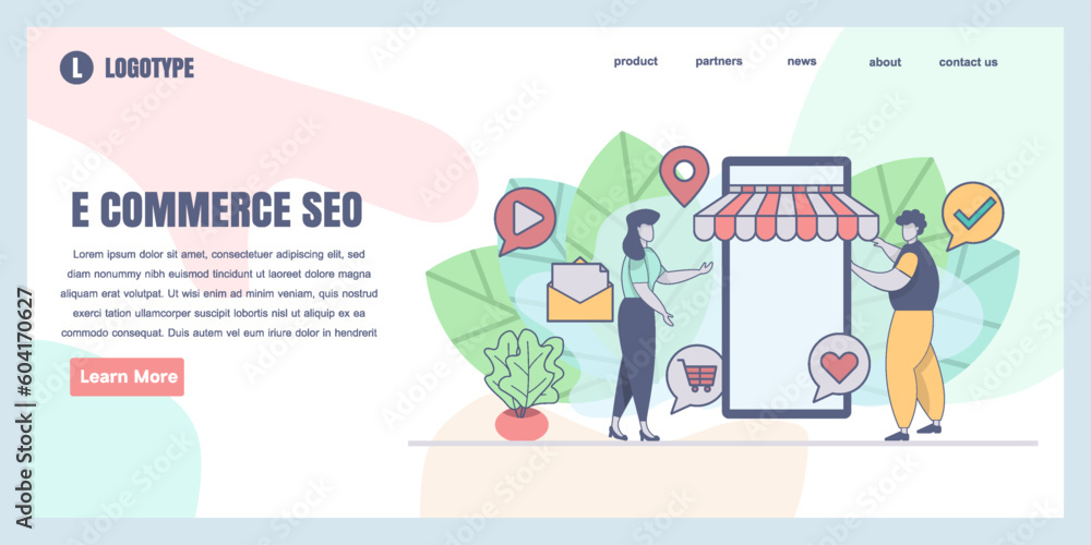 Landing page design templates for E-commerce Seo concept illustration, perfect for web design, banner, mobile app, landing page, Flat Vector illustration Landing page design templates for E-commerce Seo concept illustration, perfect for web design, banner, mobile app, landing page, Flat Vector illustration