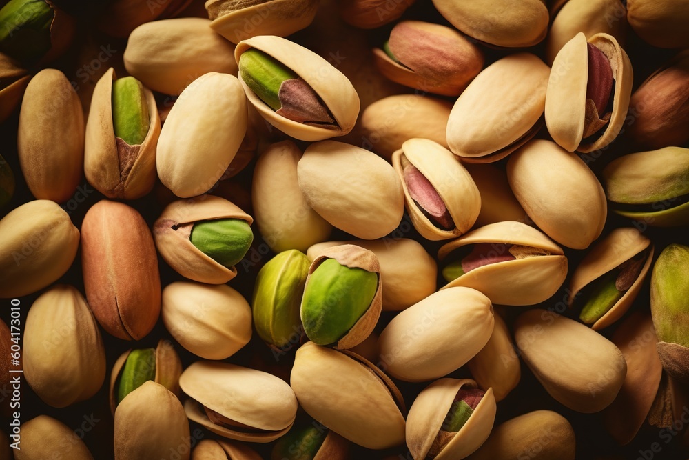 Delicious Pistachios Texture and Background with Copy Space, Generative AI Delicious Pistachios Texture and Background with Copy Space, Generative AI
