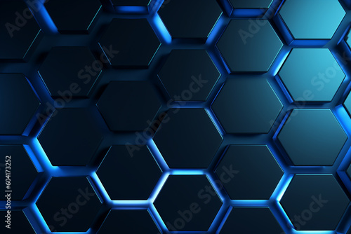 Hexagon blue pattern abstract modern background abstract futuristic hexagonal mesh with light effects ai generative 