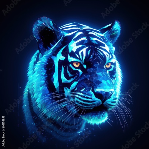 Abstract neon tiger background. Illustration AI Generative. © ArtCookStudio