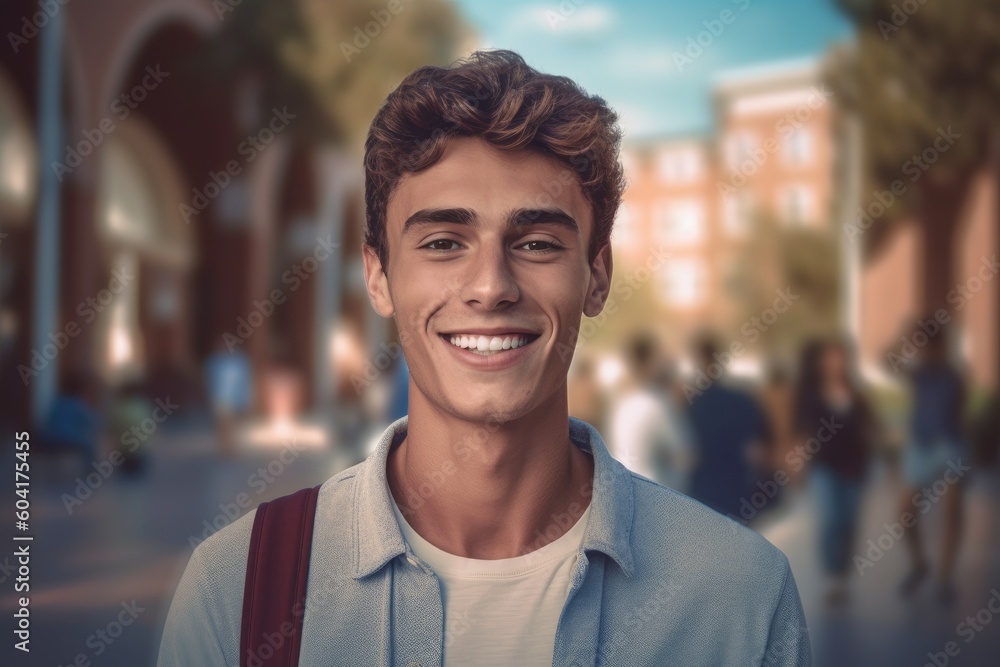 Fototapeta premium Illustration of diverse Ethnic teenagers students inside an univesity campus - Created with generative ai
