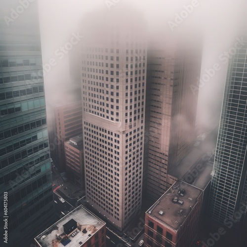 Buildings  architecture sky  fog  foggy  clouds. Illustration AI Generative.