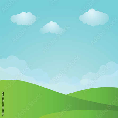 Bright natural landscape with sky, clouds and grass.