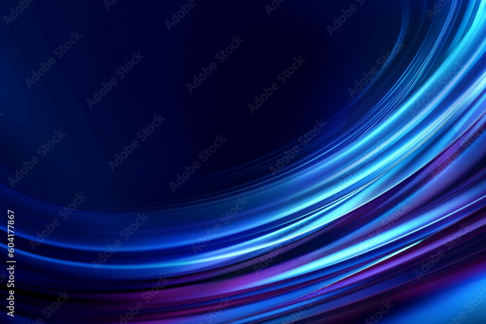 Naklejka premium Dark blue abstract background with ultraviolet neon glow, blurry light lines, waves , Abstract windy background with smooth wavy lines ai generative