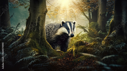 Canvas-taulu badger sunny forest spirit animal - by generative ai
