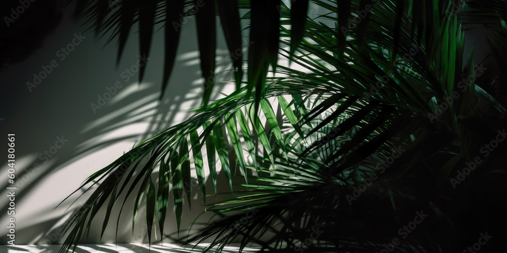 Palm leaves with rays of sunlight filtering through them, IA generativa