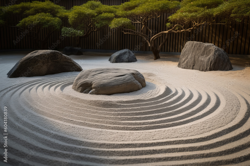 Naklejka premium Zen stone garden, Japanese garden. Creating using generative AI 