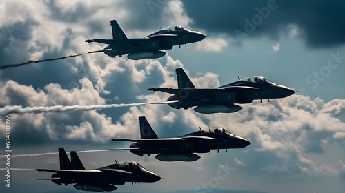 view of fighter jets group in the air ,generative ai
