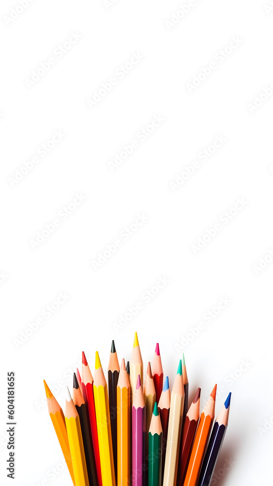 Fototapeta premium color pencils isolated on white background with copy space, Generative AI, 