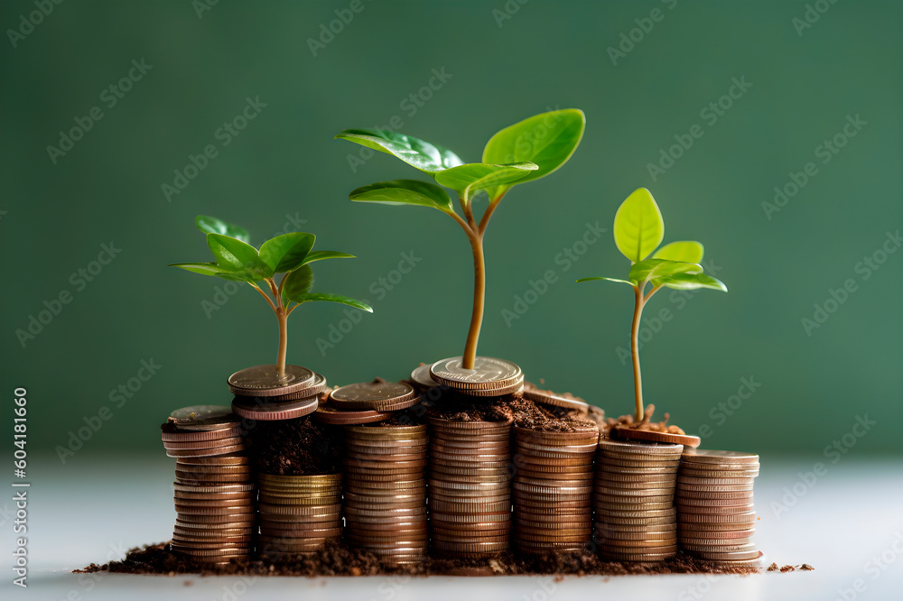 plant growing from coins, Generative AI, plant growing from coins, Generative AI,