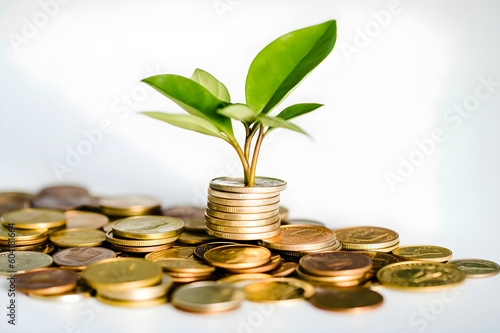 plant growing from coins, Generative AI,
