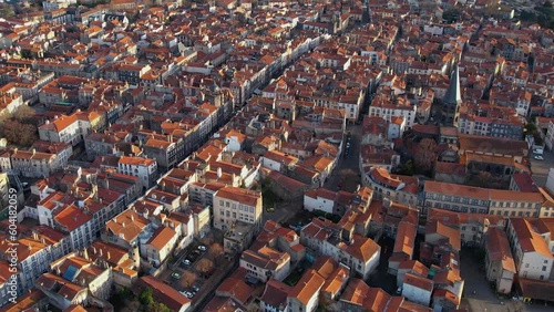 Aerial view of the old town of Riom in France on a sunny afternoon in spring. photo