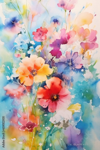 Abstract watercolor paintings of flowers. AI generative