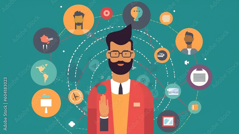Flat concept art representing men and social networking sites Generative AI Flat concept art representing men and social networking sites Generative AI
