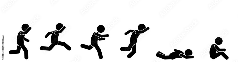 STICK FIGURE, RUN, FALL, SIT, RUN AND FALL