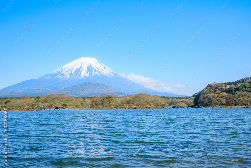 春の精進湖と富士山 山梨県富士河口湖町 Lake shojiko and Mt.Fuji in spring. Yamanashi Pref, Fujikawaguchiko Town. 春の精進湖と富士山 山梨県富士河口湖町 Lake shojiko and Mt.Fuji in spring. Yamanashi Pref, Fujikawaguchiko Town.
