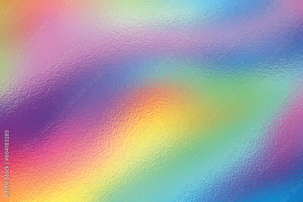 Rainbow gradient iridescent foil texture background with glass effect, vector illustration for print artwork.