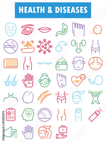 health and diseases icon set for web and mobile