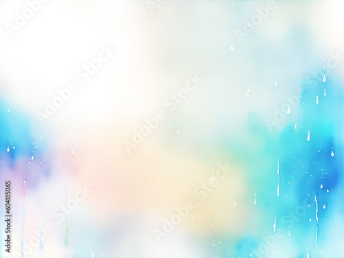 雨粒の虹色水彩アブストラクト背景（AIイラスト）