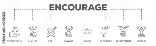 Encourage banner web icon vector illustration concept with icon of opportunity, quality, goal, reward, vision, leadership, achievement, success
