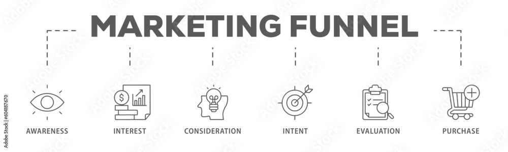 Marketing funnel banner web icon vector illustration concept with icon of awareness, interest, consideration, intent, evaluation and purchase
Marketing funnel banner web icon vector illustration concept with icon of awareness, interest, consideration, intent, evaluation and purchase