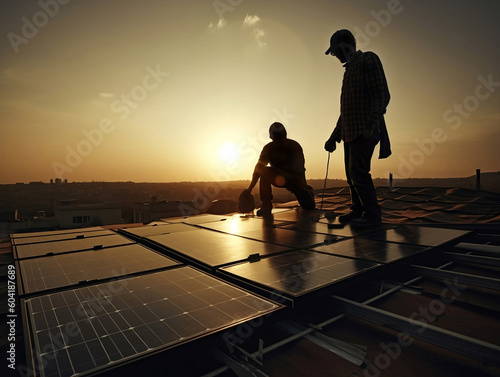 Solar power installation service, Solar power generation or sustainable solar power panels. Generative AI 