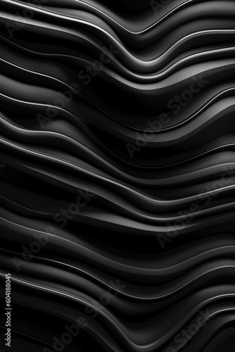Wavy Black Metallic 3D Background. AI generative