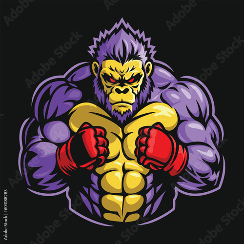 Gorilla wearing boxing gloves in fighting stance, perfect for MMA, fight club, boxing, or another fight sports