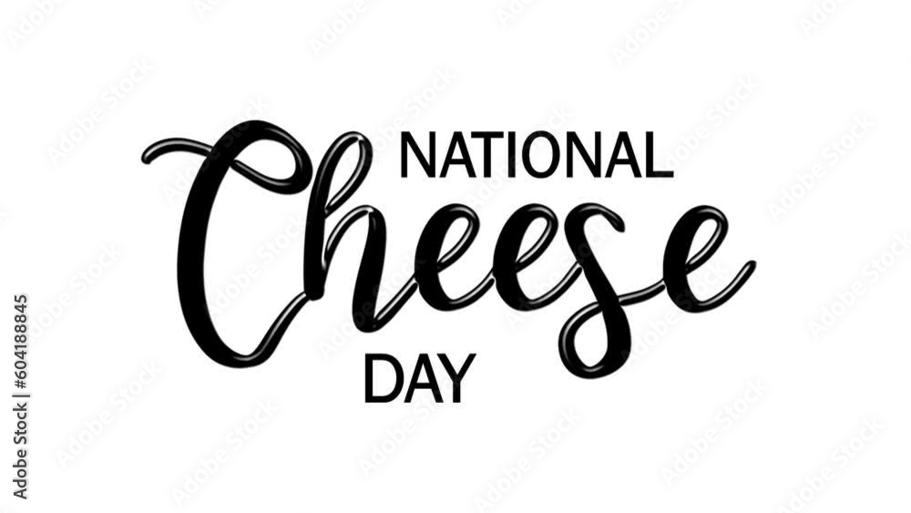 national cheese day handwritten animated text in black color. 4k video