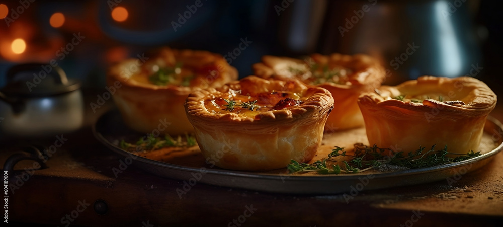 Pies, served in a luxurious restaurant. Generative AI. Pies, served in a luxurious restaurant. Generative AI.
