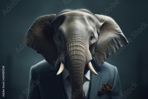 Anthropomorphic elephant dressed in a suit like a businessman. business concept. AI generated, human enhanced. © top images