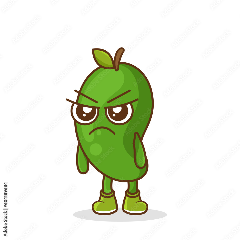 Angry. fruit character vector. green mango character illustration, Cute green mango character with angry expression vector illustration. Angry. fruit character vector. green mango character illustration, Cute green mango character with angry expression vector illustration.