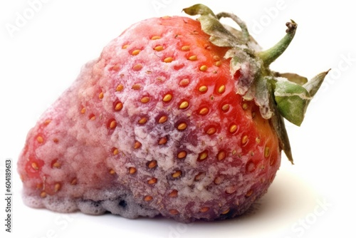 Decaying Strawberry with Mold Isolated on White Background, Generative AI