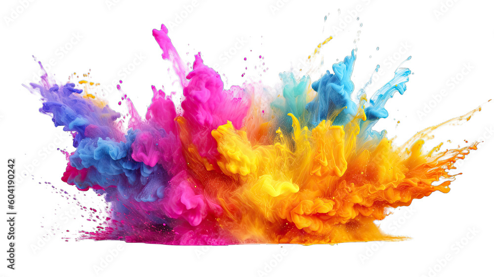 Splash of holi paint creating a rainbow of colors, AI generated image