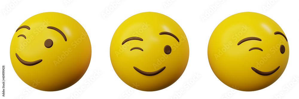 Wall Mural 3d rendering wink face emoji or yellow ball emoticon creative user interface web