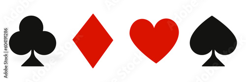 Casino Playing card suit clubs (♣), diamonds (♦), hearts (♥), and spades (♠).