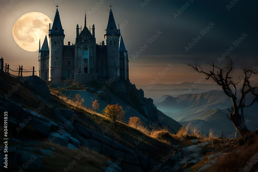 Echoes of Gothic Majesty: A Haunted Castle Amidst Desolation and Tempest